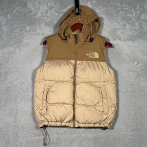 The North Face Vest Womens Small Beige 600 Down Hooded Puffer Eco Nuptse‎